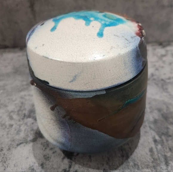 Vtg Handmade Ceramic Pottery Canister With Lid Abstract Art Splatter Decor OOAK - Picture 7 of 8